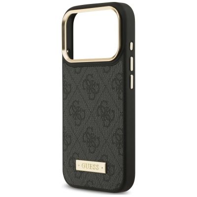 6. Guess 4G Logo Plate MagSafe Case for iPhone 18 Pro / 17 Pro – Black