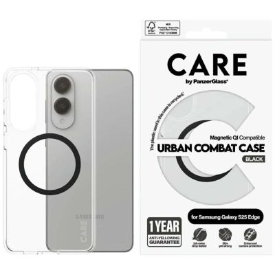 CARE by PanzerGlass Flagship Urban Combat Black QI Case for Samsung Galaxy S25 Edge - Transparent