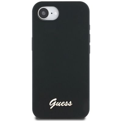 3. Guess Silicone Script Metal Logo MagSafe iPhone 16e Case - Black