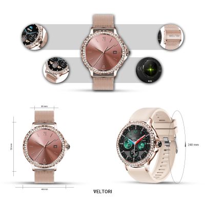 13. VELTORI VT320-1 Women's Smartwatch Gold Bracelet + Pink Silicone Strap