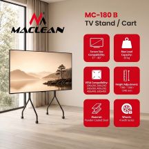 MACLEAN TV STAND / TROLLEY FOR MACLEAN TV, ON WHEELS, 37-80", MAX. LOAD 50KG, MAX. VESA 600X400, BLACK, MC-180