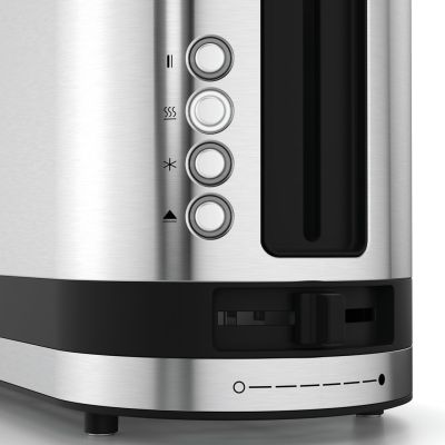 7. WMF toaster, 2 slices, silver, stainless steel, power 900 W, input voltage AC 220-240 V, frequency 50/60 Hz, width 366 mm, depth 110 mm, height 156 mm