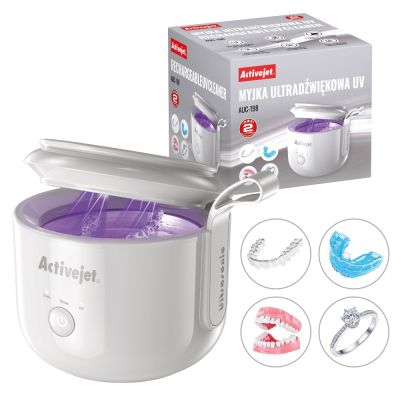 20. Activejet AUC-198 cordless ultrasonic UV cleaner. For dentures, braces, and jewelry, white.