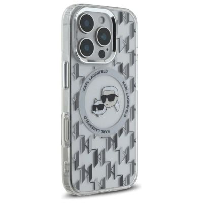 4. Karl Lagerfeld IML Monogram Karl & Choupette Head MagSafe iPhone 16 Pro Case - Clear