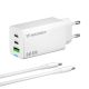 Wozinsky GaN 65W Charger with USB-A 2xUSB-C Ports with 65W USB-C Cable - White