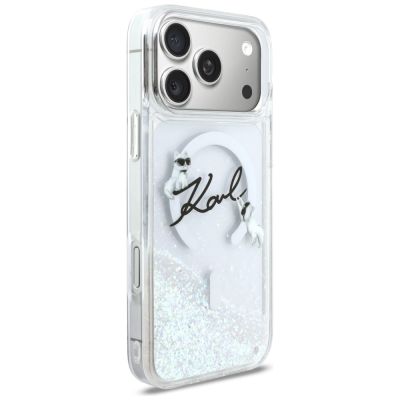 4. Karl Lagerfeld Liquid Glitter Karl Script Logo MagSafe Case for iPhone 17 Pro Max - Clear