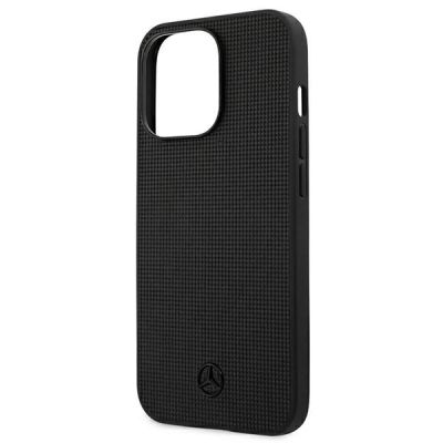 6. Mercedes Leather Meshed Metal Logo Case for iPhone 13 Pro / iPhone 13 - Black
