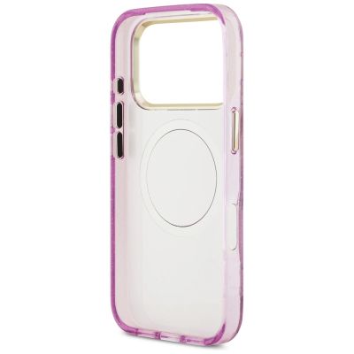 7. Guess IML Glitter Flowers Triangle MagSafe Case for iPhone 17 Pro / 18 Pro - Purple