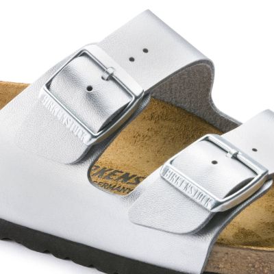 3. Birkenstock Arizona Birko-Flor Silver Women's Slides Regular Wide (1012282)