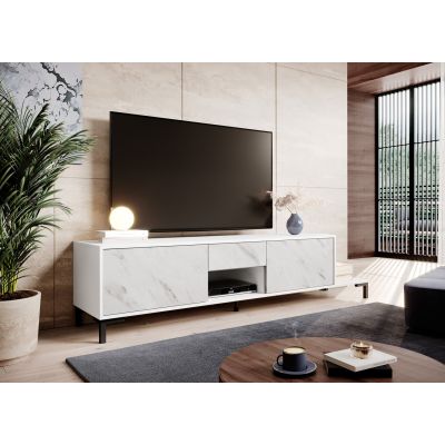 3. TV cabinet MARMO 2D1S1K 195x40xH47.5 white matt/white marble