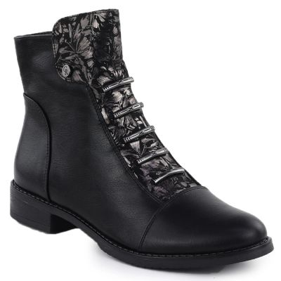 8. Women’s Black Floral Ankle Boots Jezzi ASA62-16
