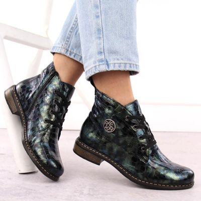 43. Women’s green patent croc ankle boots Rieker 71205-90