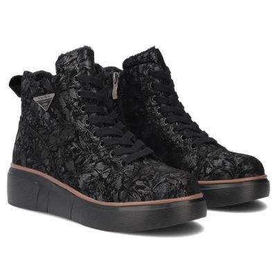 4. Women's leather ankle boots with wedges and flowers, black Filippo DBT6452