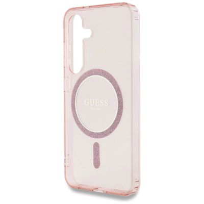 6. Guess Glitter Circle Classic Logo MagSafe Case for Samsung Galaxy S25 Pink
