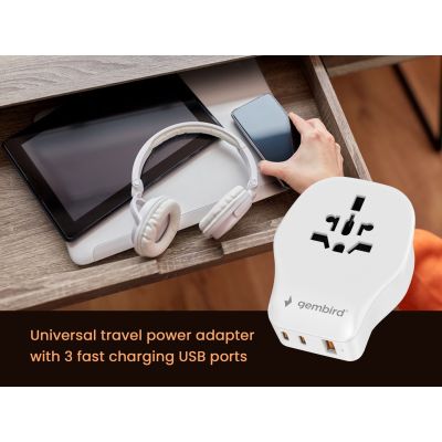 6. GEMBIRD UNIVERSAL TRAVEL ADAPTER 20W, WHITE
