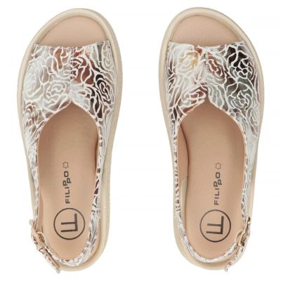 5. Women's leather wedge sandals, gold, Filippo DS7581