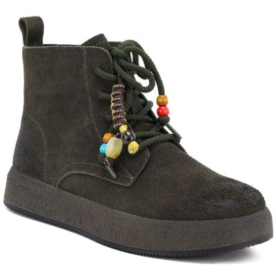 5. Women's leather ankle boots with thick soles, green Artiker 59C1132