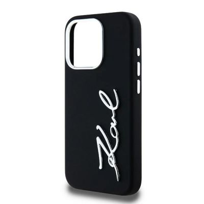 6. Karl Lagerfeld Silicone Metal Script Logo iPhone 15 Pro Max Case - Black