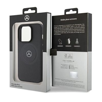 8. Mercedes Benz Crossed Lines Pattern Leather MagSafe case for iPhone 15 Pro - black