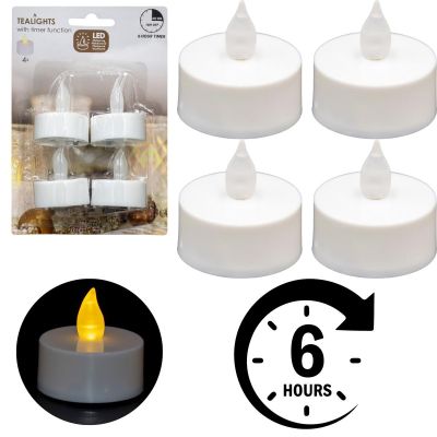 SET OF 4 TEA LIGHT LED TIMER CANDLES WHITE