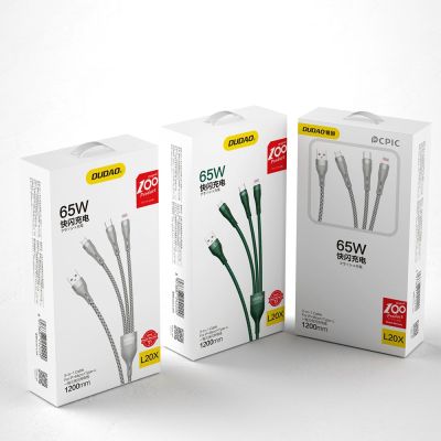 4. Dudao 3in1 USB cable - Lightning / microUSB / USB Type C 65W 1.2m gray (L20X)