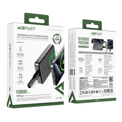 5. Powerbank Acefast M10 Magnetic 2x USB-C PD 30W with 15W Inductive Charging and USB-C Cable - Black