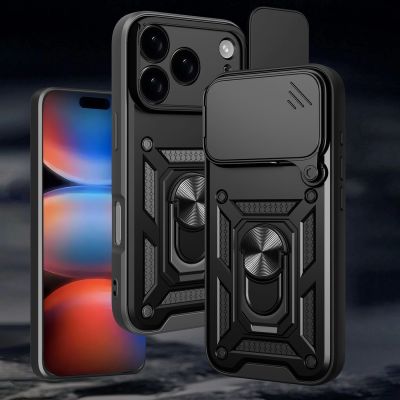 9. Hybrid Armor Camshield Case for iPhone 17 Pro Max with Stand and Camera Cover - Black