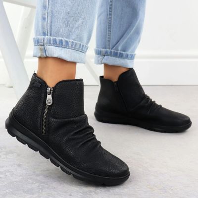 12. Women’s Black Waterproof Leather Ankle Boots – Rieker Z0056-00