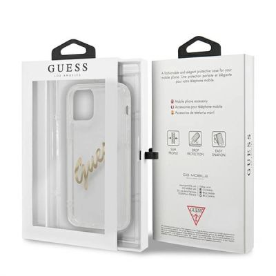 8. Guess GUHCP12LKTRSVGO iPhone 12 Pro Max 6.7" Transparent hardcase Vintage Script Gold