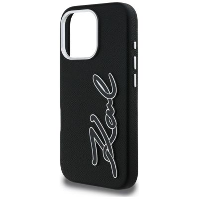 6. Karl Lagerfeld FW Grained Signature Logo iPhone 16 Pro Case - Black