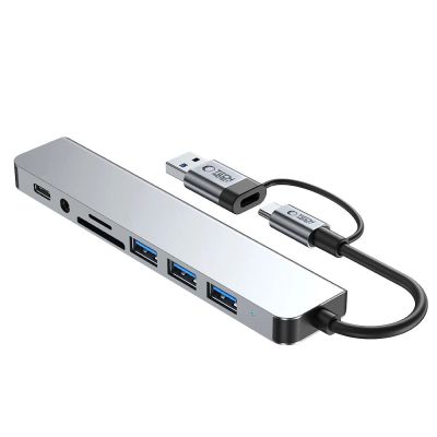 3. Tech-Protect HB06 HUB Adapter 8in1 TYPE-C + USB2.0 + USB3.0 + SD/TF + AV3.5 - gray