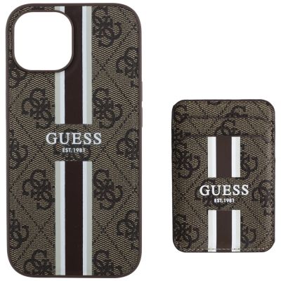 4. Guess 4G Stripes case with Magsafe wallet for iPhone 15 brown