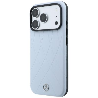 2. Mercedes Leather with Crossed Lines Anthracite MagSafe Case for iPhone 18 Pro / 17 Pro – Blue