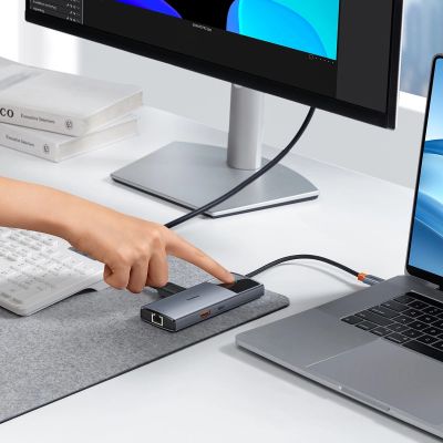 9. USB HUB 6in1 Baseus Metal Gleam Series II USB-A/USB-C/USB-C PD/HDMI/RJ45 - black