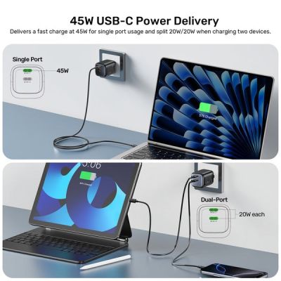 39. UNITEK 2X GAN 45W CHARGING UNIT, 2XUSB-C PD 3.0, QC, BLACK
