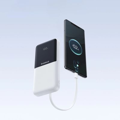 13. Baseus Lipow 10000mAh 22.5W Powerbank with two built-in cables (with Baseus Simple USB-A - USB-C 3A 20cm cable) - white
