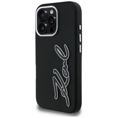 2. Karl Lagerfeld FW Grained Signature Logo Case for iPhone 16 Pro Max - Black