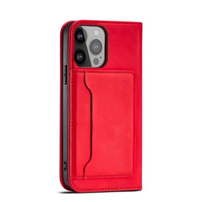 5. Magnet Card Case for Samsung Galaxy S23 Ultra flip cover wallet stand red