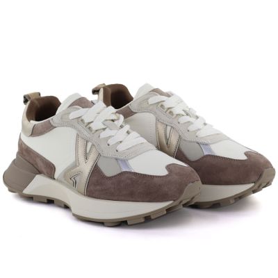 4. Women's leather sports shoes beige Kobbo 66954