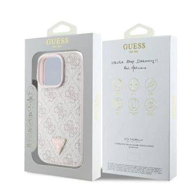 8. Guess Leather 4G Triangle Strass MagSafe Case for iPhone 16 Pro Max - Pink