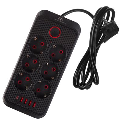 2. MACLEAN POWER STRIP, EXTENSION CORD 6 OUTLETS + 4XUSB, 110-240V AC 50/60HZ, 2.1A MAX 2500W, 1.5M, BLACK MCE389 B