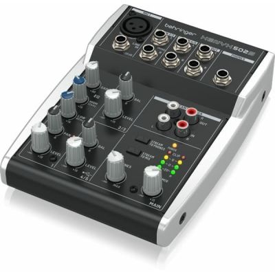 4. Behringer 502S - 5-channel compact analog mixer with USB interface designed specifically for podcasting, streaming and home recording
