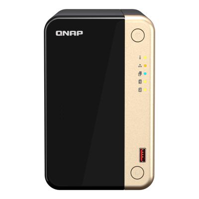 Qnap TS-264-8G, Tower, 2 x 2.5"/3.5" SATA, Intel Celeron N5105/N5095 4C/4T, 8 GB DDR4 onboard not expandable, 2 x 2.5GbE, optional 10GbE, External adapter (PSU)
