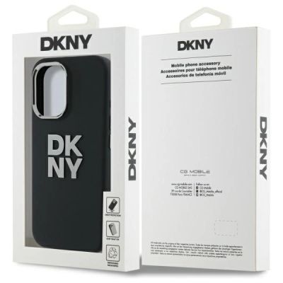 6. DKNY Liquid Silicone Metal Logo iPhone 16 Case - Black