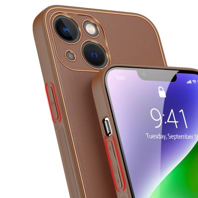 7. Dux Ducis Yolo iPhone 14 Plus case elegant brown faux leather cover