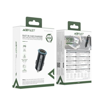 7. Acefast B16 95W USB-A + USB-C Car Charger - Gray