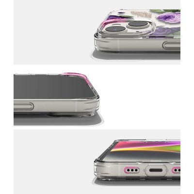 12. Ringke Fusion Design Armored Case Cover with Gel Frame for iPhone 14 Plus transparent (Purple rose) (FD637E29)