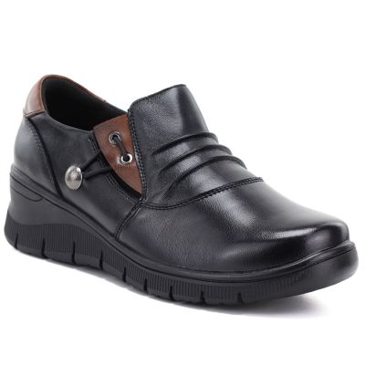 Women's leather wedge shoes, black, Vinceza 133118