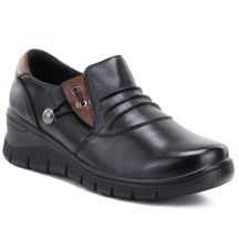 Women's leather wedge shoes, black, Vinceza 133118
