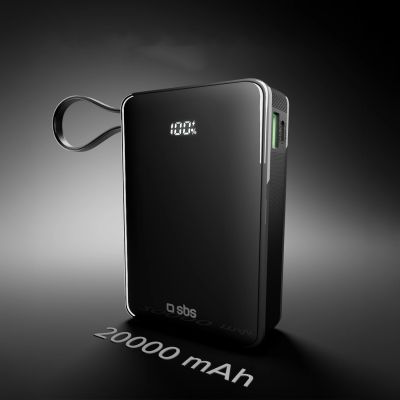 10. Powerbank SBS 20000 mAh 20W with built-in USB-C cable and digital display - black